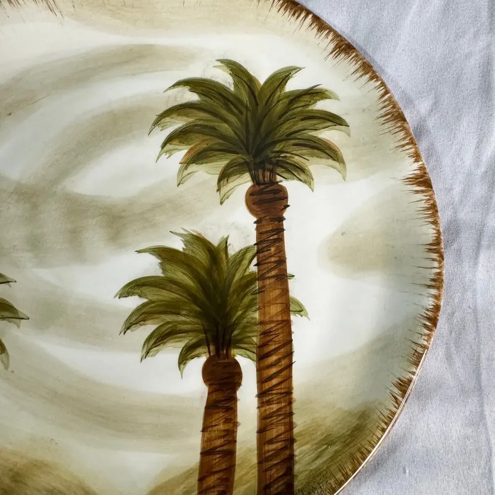 Set of 2 Z Gallerie Fiji Hand Painted Palm Tree Plates 9